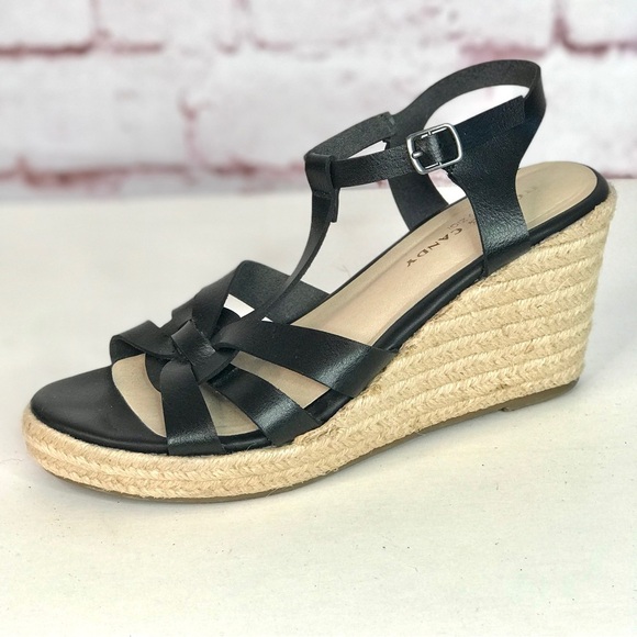 ROCK & CANDY  Fola Espadrille Jute Wrapped Wedge Sandals 8.5 Black faux leather - Picture 9 of 16